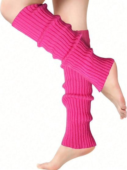 1 Pair Women's Knitted Leg Warmers- Solid Color Knee-High, Great For Sports Activities, Fall/ Winter