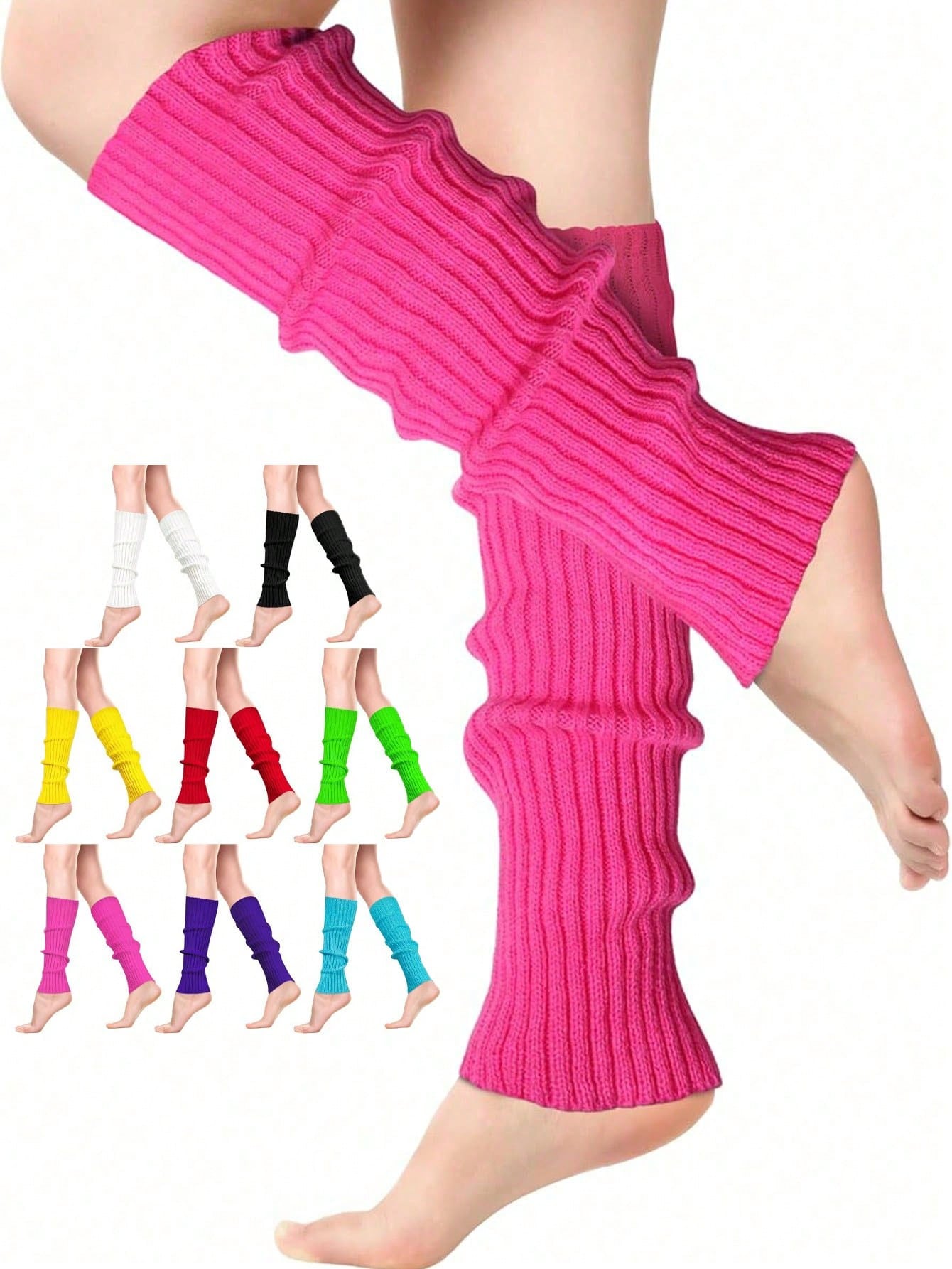 1 Pair Women's Knitted Leg Warmers- Solid Color Knee-High, Great For Sports Activities, Fall/ Winter