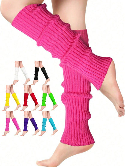 1 Pair Women's Knitted Leg Warmers- Solid Color Knee-High, Great For Sports Activities, Fall/ Winter