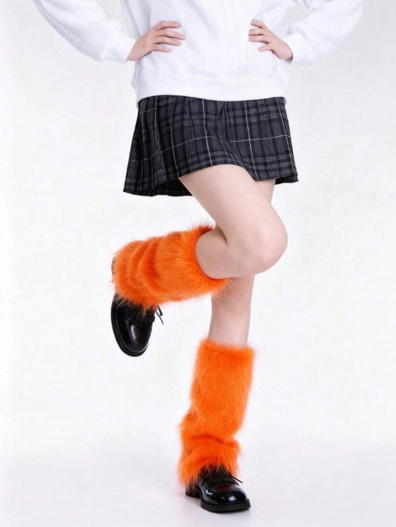 1 Pair Women's Plush Long Leg Warmers, Protective YK2 Warm Socks, Yellow/Green/Blue/Orange/Black/White/Red/Pink/Purple (9 Colors)