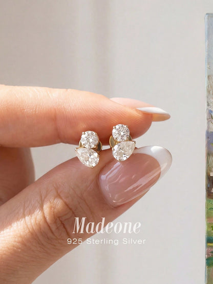1 Pair Women's Teardrop Shaped Gold-Plated White Zirconia Earrings, Exquisite Jewelry, Suitable For Engagement, Wedding Anniversary, Birthday Gifts
