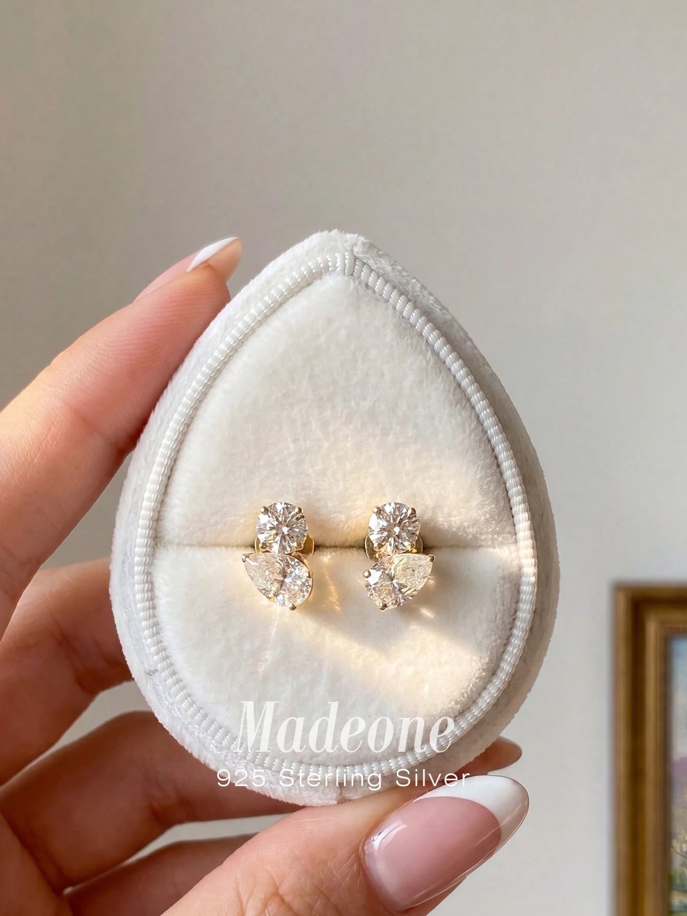 1 Pair Women's Teardrop Shaped Gold-Plated White Zirconia Earrings, Exquisite Jewelry, Suitable For Engagement, Wedding Anniversary, Birthday Gifts