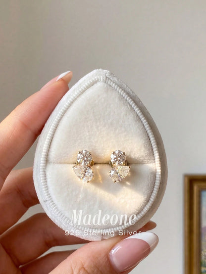 1 Pair Women's Teardrop Shaped Gold-Plated White Zirconia Earrings, Exquisite Jewelry, Suitable For Engagement, Wedding Anniversary, Birthday Gifts