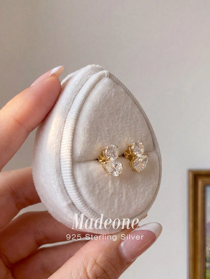 1 Pair Women's Teardrop Shaped Gold-Plated White Zirconia Earrings, Exquisite Jewelry, Suitable For Engagement, Wedding Anniversary, Birthday Gifts