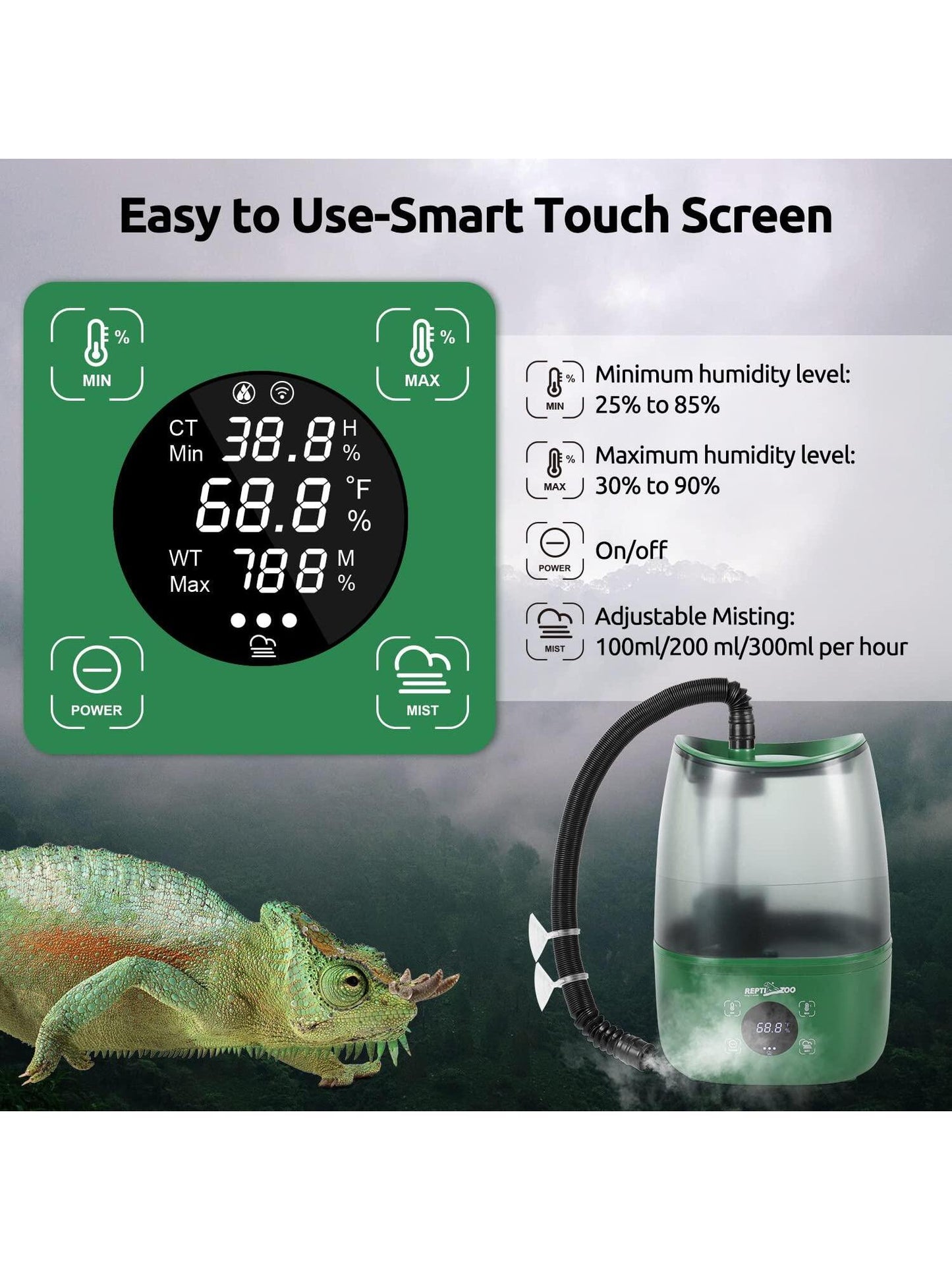 1 PC 4L Reptile Humidifier Fogger, Large Reptile Fogger with Humidity Control, Terrarium Humidifiers with Extended Tube Automatic Reptile Misting System for Reptiles Amphibians Herps Vivarium