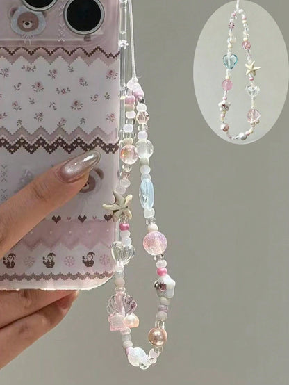 1 Pc DIY Sea Shell Mobile Phone Chain- Sea Star Love Mobile Phone Hanger- Camera Bag Keychain Hanger- Anti-Detachment Rope- Gift For Mother, Family, Friends On Birthdays And Festivals- Mobile Pho