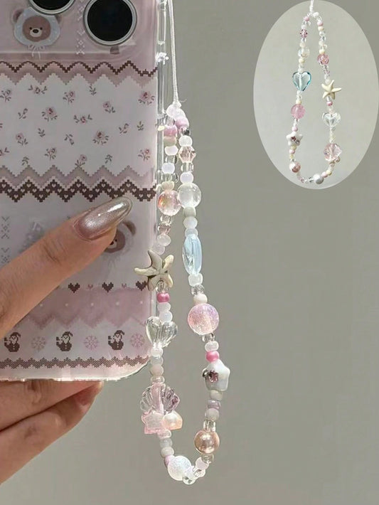 1 Pc DIY Sea Shell Mobile Phone Chain- Sea Star Love Mobile Phone Hanger- Camera Bag Keychain Hanger- Anti-Detachment Rope- Gift For Mother, Family, Friends On Birthdays And Festivals- Mobile Pho