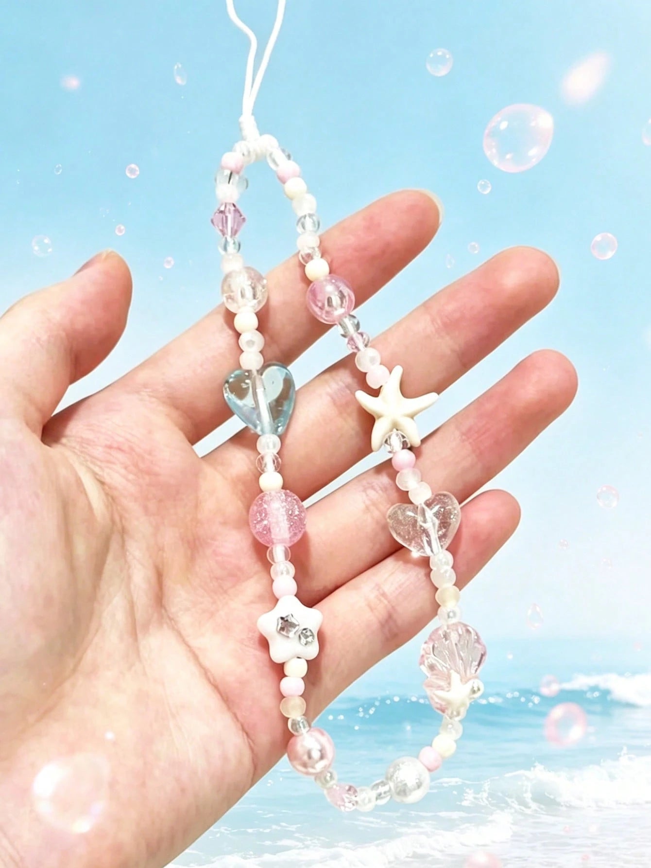 1 Pc DIY Sea Shell Mobile Phone Chain- Sea Star Love Mobile Phone Hanger- Camera Bag Keychain Hanger- Anti-Detachment Rope- Gift For Mother, Family, Friends On Birthdays And Festivals- Mobile Pho
