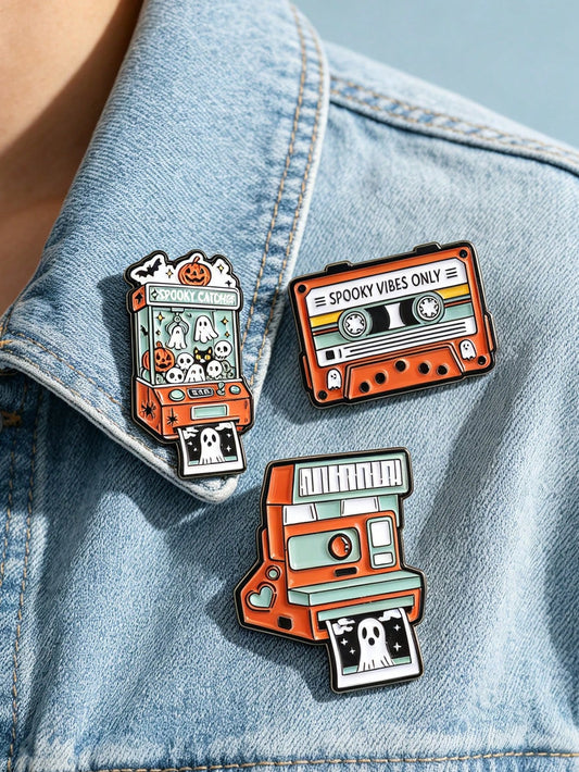 1 Pc Ghost Pattern Claw Machine,Tape,Camera Shaped Brooches, Lapel Pins For Clothes Backpacks, Halloween Gifts, Unisex Daily Accessories For Men Women