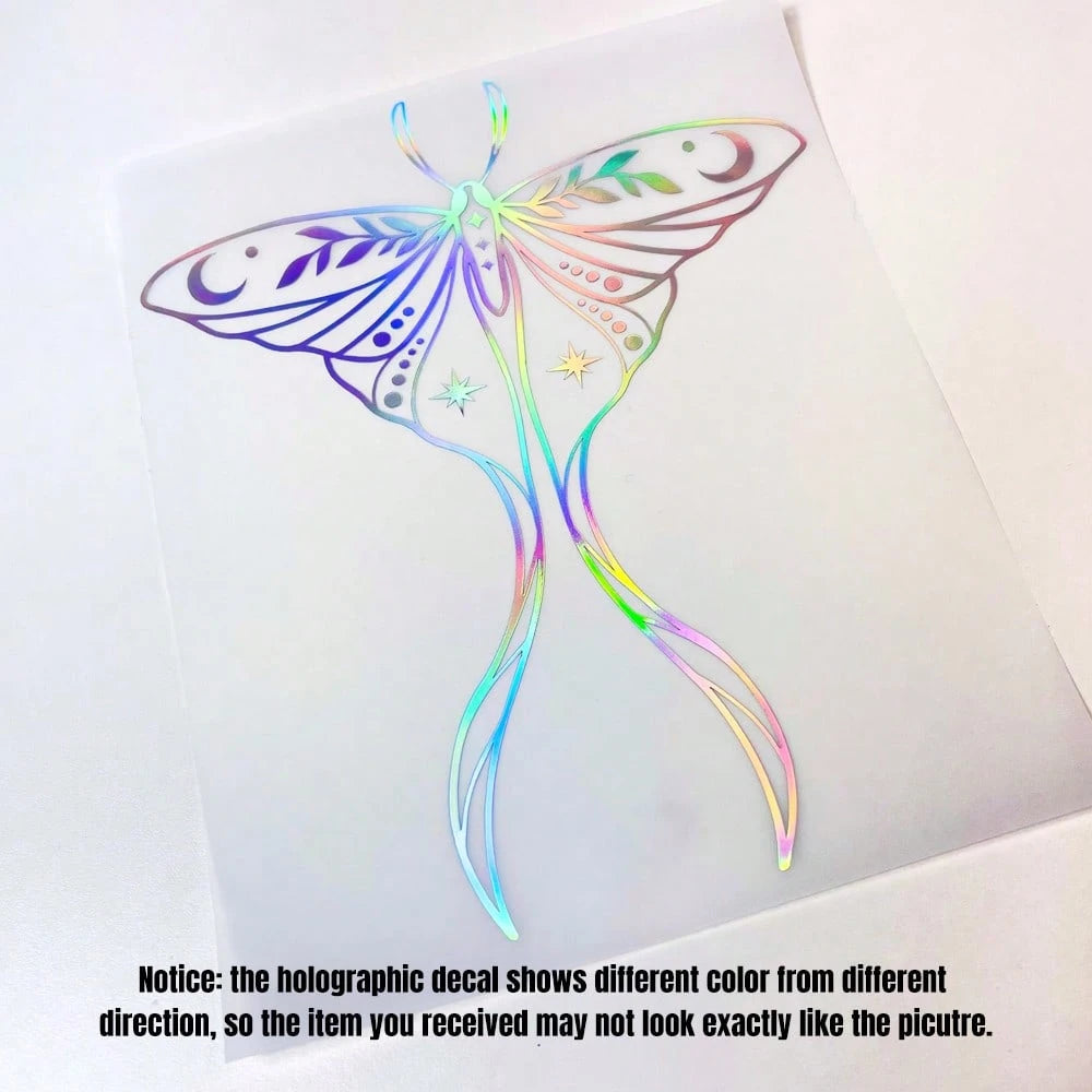 1 Pc Holographic Luna Moth Vinyl Car Sticker, Cute Reflective Actias Luna Decal For Car Truck Laptop Water Bottle, Beautiful American Moth Pattern Sticker With Creative Wings And Long Tails Design