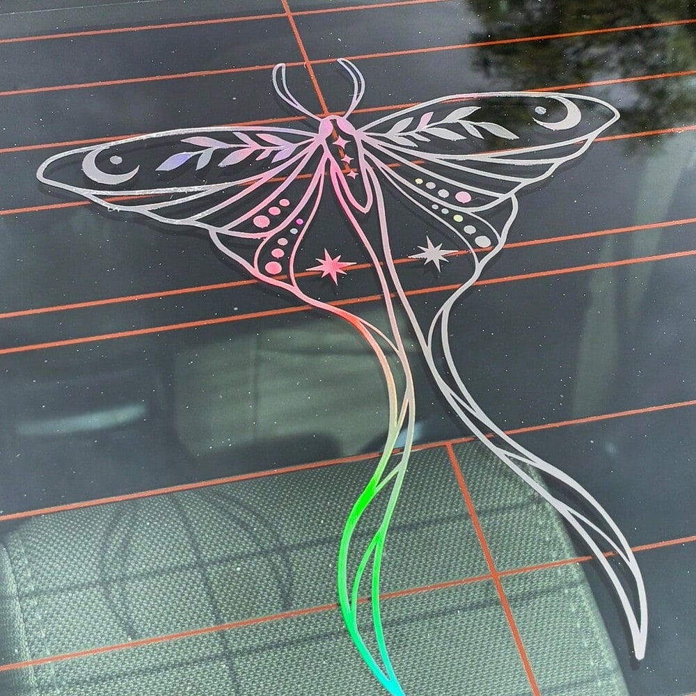 1 Pc Holographic Luna Moth Vinyl Car Sticker, Cute Reflective Actias Luna Decal For Car Truck Laptop Water Bottle, Beautiful American Moth Pattern Sticker With Creative Wings And Long Tails Design