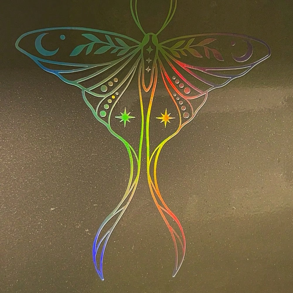 1 Pc Holographic Luna Moth Vinyl Car Sticker, Cute Reflective Actias Luna Decal For Car Truck Laptop Water Bottle, Beautiful American Moth Pattern Sticker With Creative Wings And Long Tails Design