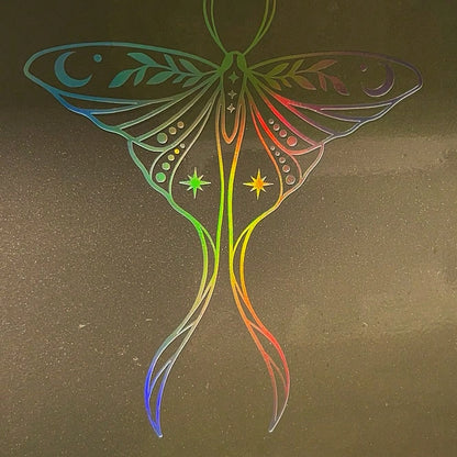 1 Pc Holographic Luna Moth Vinyl Car Sticker, Cute Reflective Actias Luna Decal For Car Truck Laptop Water Bottle, Beautiful American Moth Pattern Sticker With Creative Wings And Long Tails Design