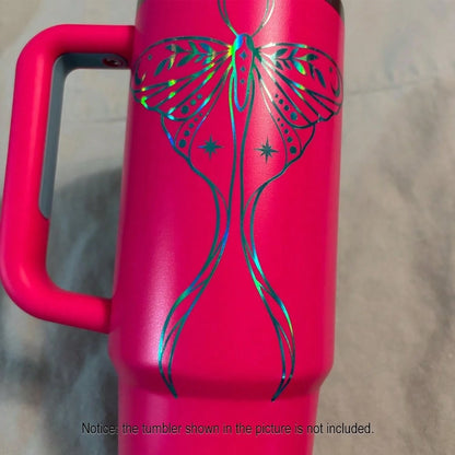 1 Pc Holographic Luna Moth Vinyl Car Sticker, Cute Reflective Actias Luna Decal For Car Truck Laptop Water Bottle, Beautiful American Moth Pattern Sticker With Creative Wings And Long Tails Design