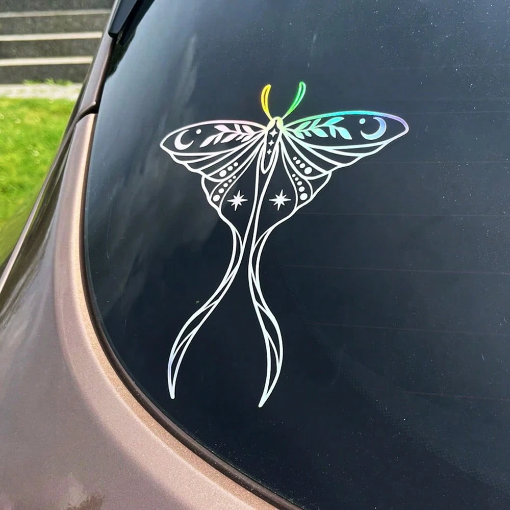 1 Pc Holographic Luna Moth Vinyl Car Sticker, Cute Reflective Actias Luna Decal For Car Truck Laptop Water Bottle, Beautiful American Moth Pattern Sticker With Creative Wings And Long Tails Design