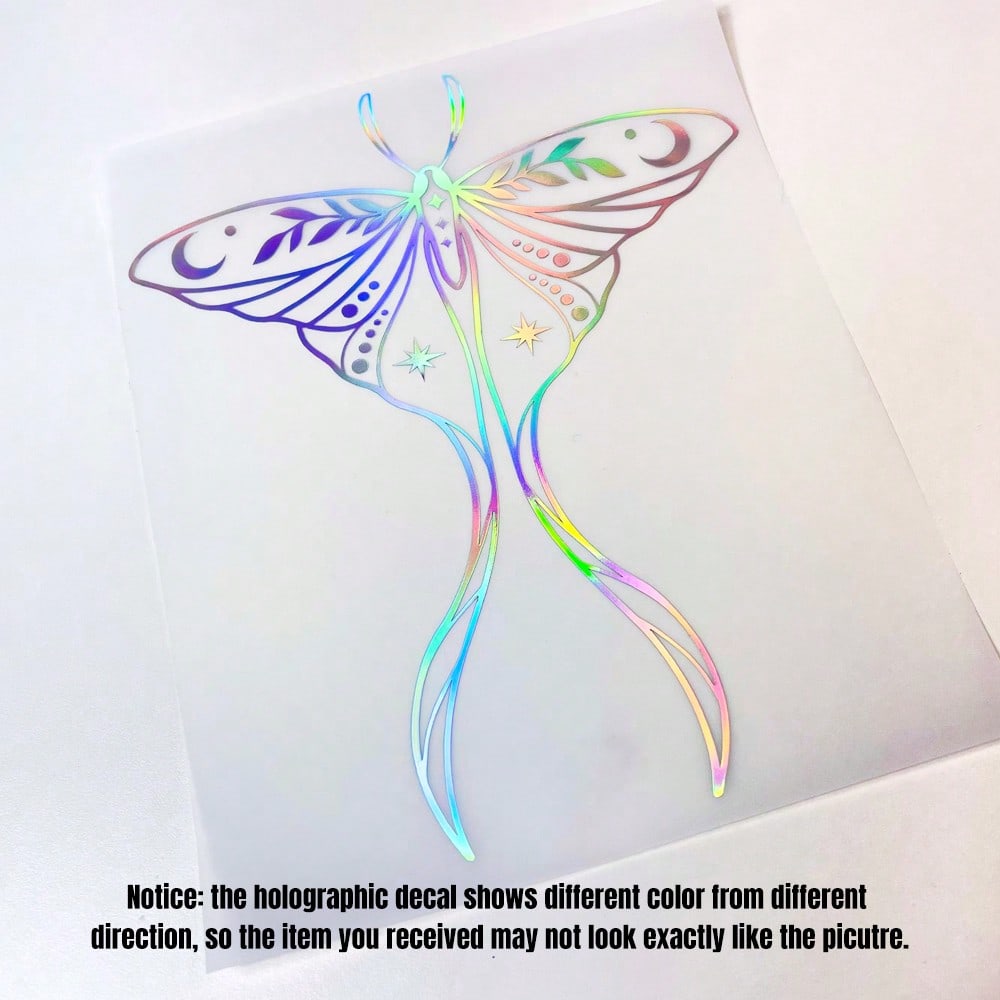 1 Pc Holographic Luna Moth Vinyl Car Sticker, Cute Reflective Actias Luna Decal For Car Truck Laptop Water Bottle, Beautiful American Moth Pattern Sticker With Creative Wings And Long Tails Design