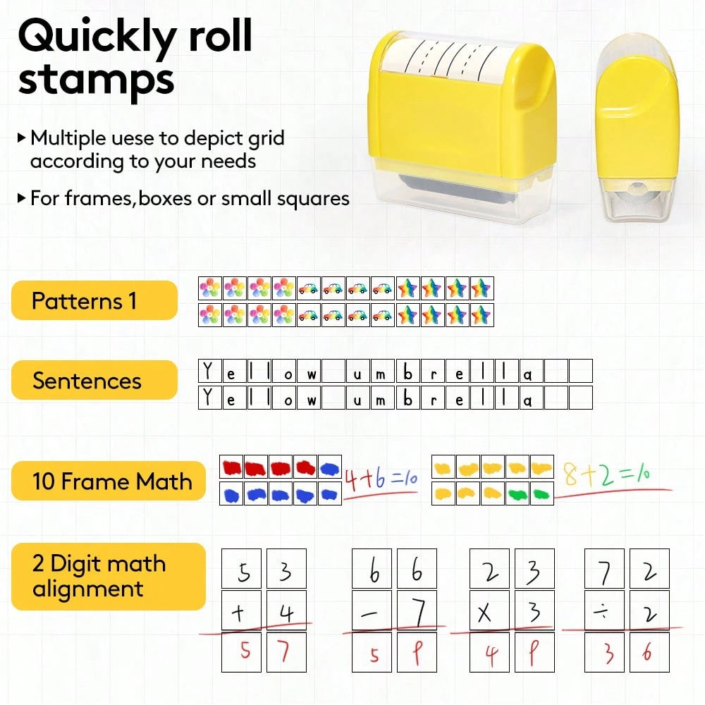 1 Pc Rolling Stamp- Square & Line Pattern Stamp, Self-Inking Stamp With Automatic Ink Supply For Teacher, Kids To Practice Writing English, Math Equations, Chinese Charactersschool Supplies,Back To S