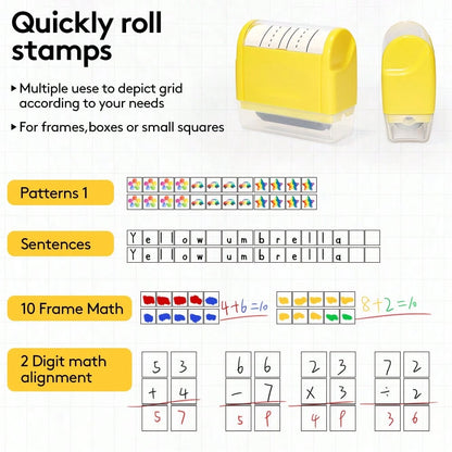 1 Pc Rolling Stamp- Square & Line Pattern Stamp, Self-Inking Stamp With Automatic Ink Supply For Teacher, Kids To Practice Writing English, Math Equations, Chinese Charactersschool Supplies,Back To S