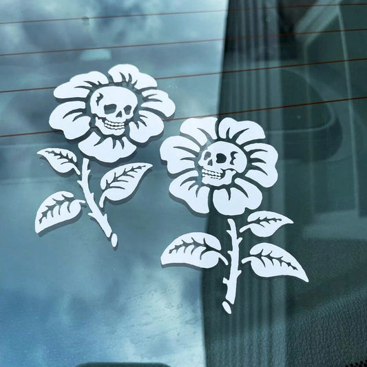 1 Pc Skull Flowers Vinyl Decal, Funny Alternative Floral Skeleton Stickers For Car Truck Window Rear Windshield, Cute Gothic Car Decor Accessories