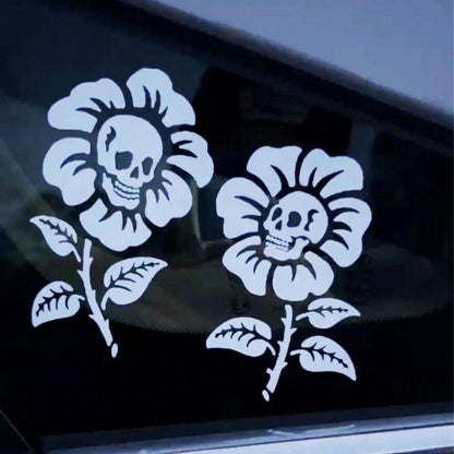 1 Pc Skull Flowers Vinyl Decal, Funny Alternative Floral Skeleton Stickers For Car Truck Window Rear Windshield, Cute Gothic Car Decor Accessories
