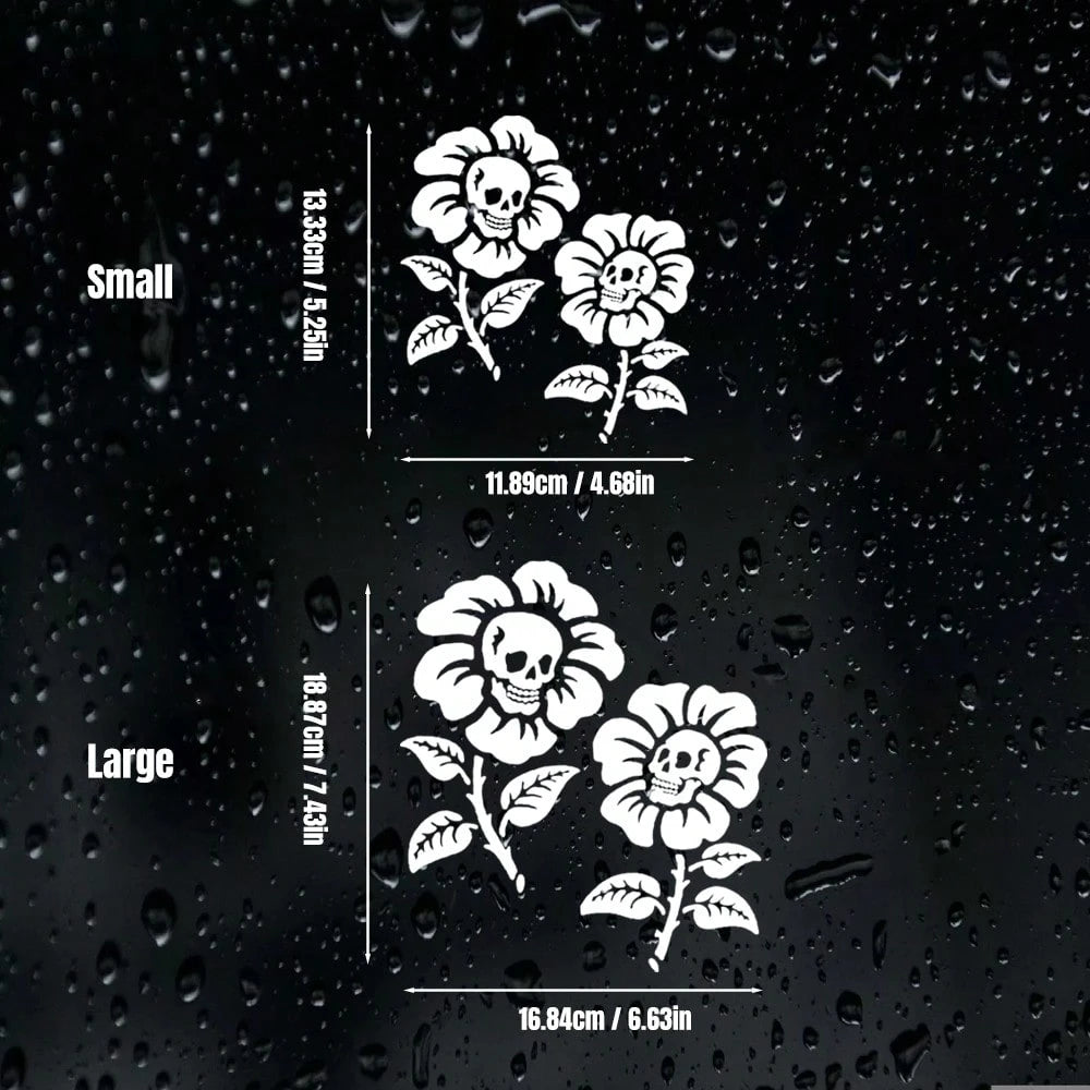 1 Pc Skull Flowers Vinyl Decal, Funny Alternative Floral Skeleton Stickers For Car Truck Window Rear Windshield, Cute Gothic Car Decor Accessories