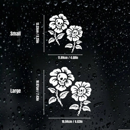1 Pc Skull Flowers Vinyl Decal, Funny Alternative Floral Skeleton Stickers For Car Truck Window Rear Windshield, Cute Gothic Car Decor Accessories