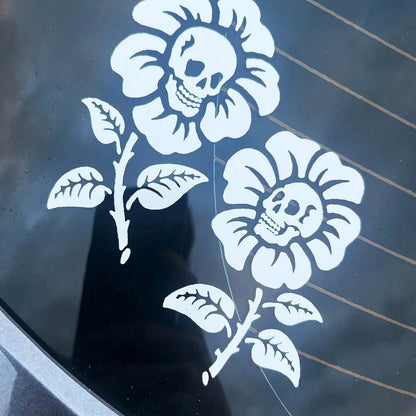1 Pc Skull Flowers Vinyl Decal, Funny Alternative Floral Skeleton Stickers For Car Truck Window Rear Windshield, Cute Gothic Car Decor Accessories