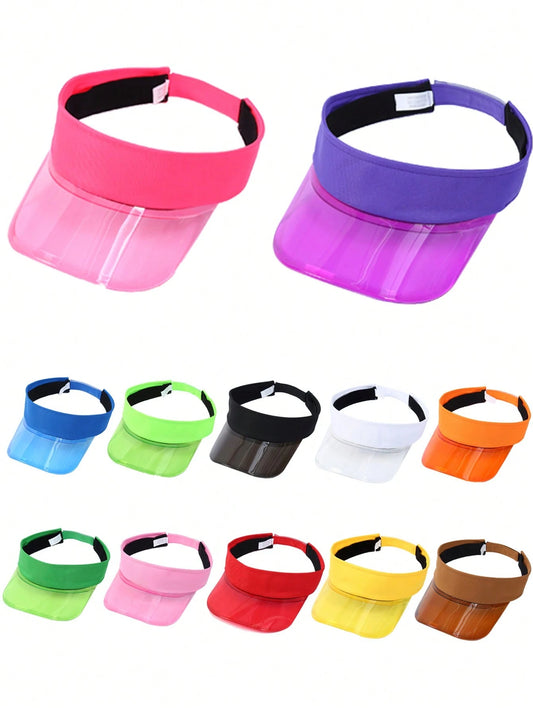 1 Pc Summer New Transparent Wide Brim Visor Cap, Lightweight Breathable Outdoor Sports Commuter Adjustable Solid Color Flat Top Hat