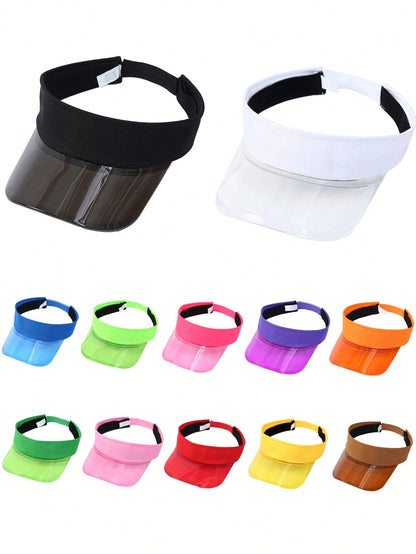 1 Pc Summer New Transparent Wide Brim Visor Cap, Lightweight Breathable Outdoor Sports Commuter Adjustable Solid Color Flat Top Hat
