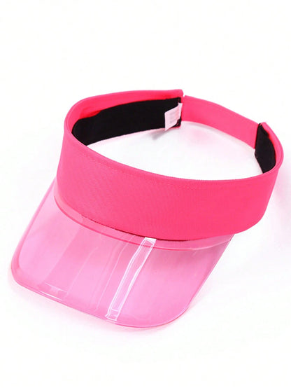 1 Pc Summer New Transparent Wide Brim Visor Cap, Lightweight Breathable Outdoor Sports Commuter Adjustable Solid Color Flat Top Hat