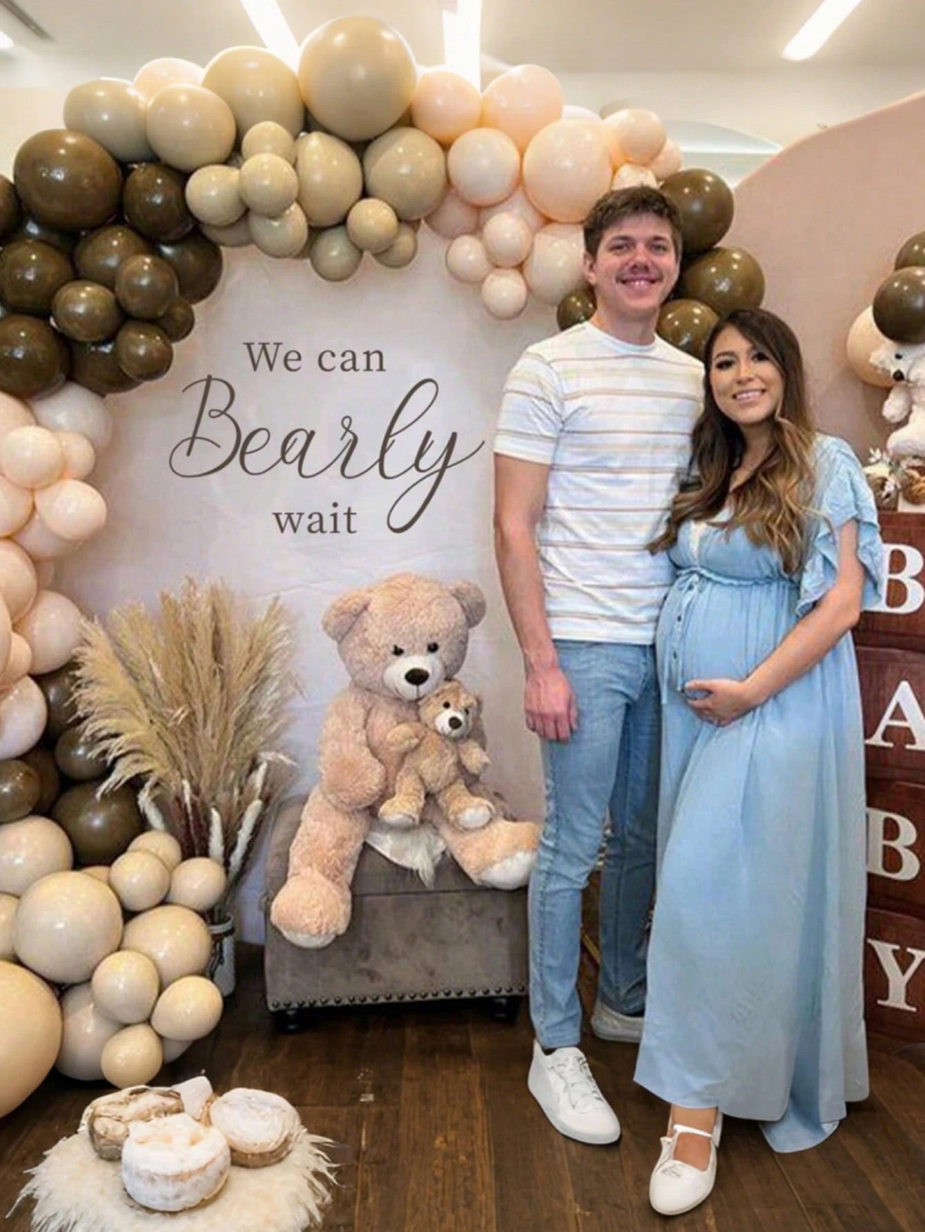 1 Pc We Can Bearly Wait Sign Baby Shower Decoration Backdrop Banner For Gender Reveal Party (Girl Boy Baby) Theme Party Background