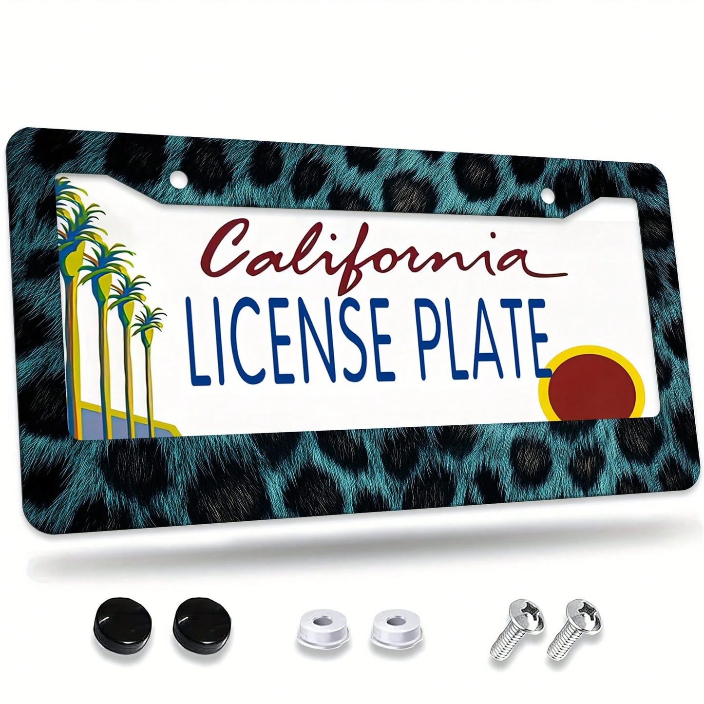 1 Piece, 12.2x6.3inch Black Aluminum Faux Fur Leopard Print, Aluminum License Plate Frame, Wear-Resistant And Waterproof, Universal For American Cars,Mother Gifts,Halloween,Car Decor,Car Acessesories