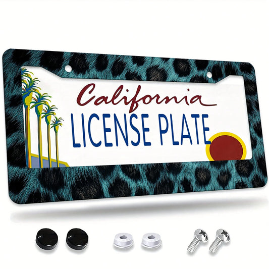 1 Piece, 12.2x6.3inch Black Aluminum Faux Fur Leopard Print, Aluminum License Plate Frame, Wear-Resistant And Waterproof, Universal For American Cars,Mother Gifts,Halloween,Car Decor,Car Acessesories