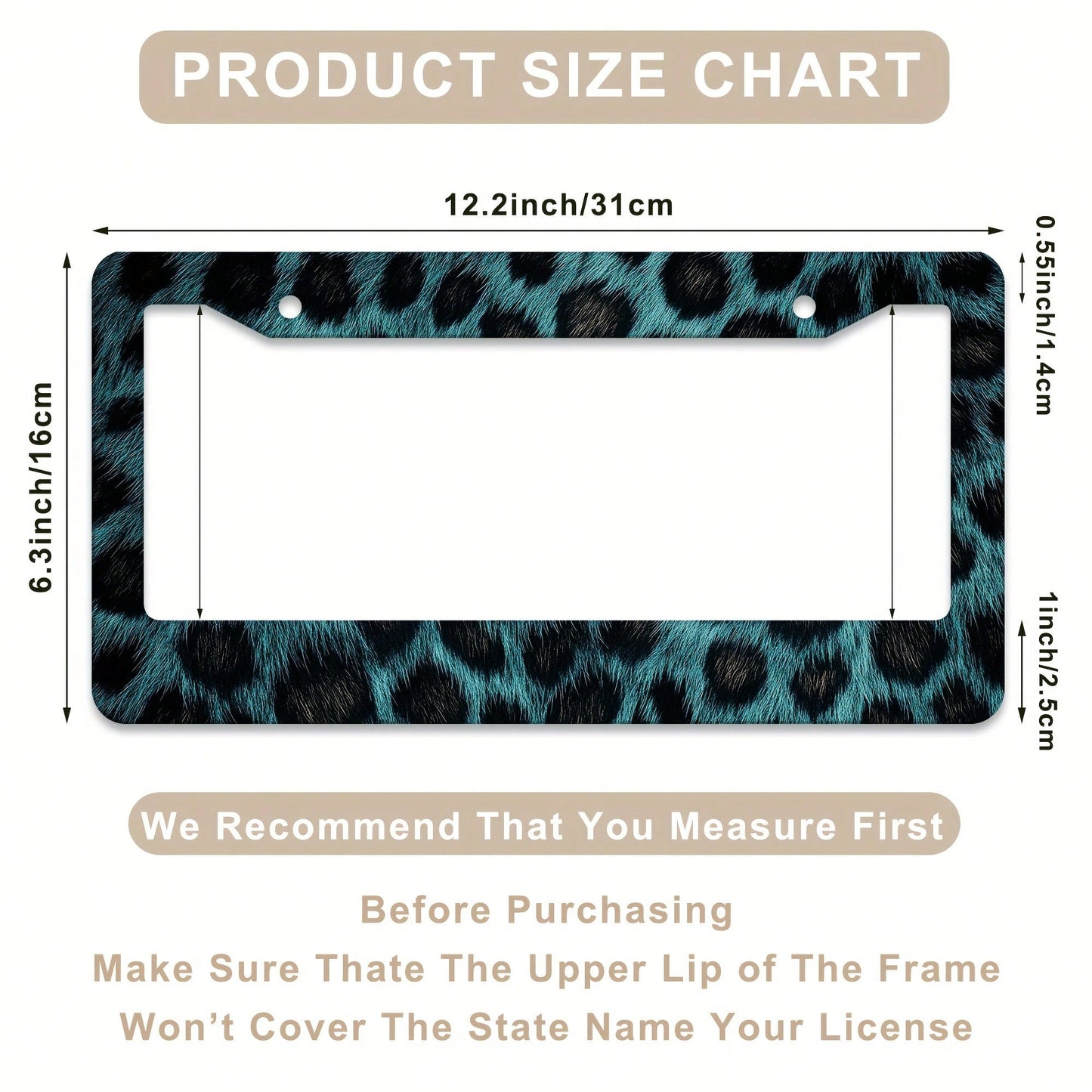 1 Piece, 12.2x6.3inch Black Aluminum Faux Fur Leopard Print, Aluminum License Plate Frame, Wear-Resistant And Waterproof, Universal For American Cars,Mother Gifts,Halloween,Car Decor,Car Acessesories