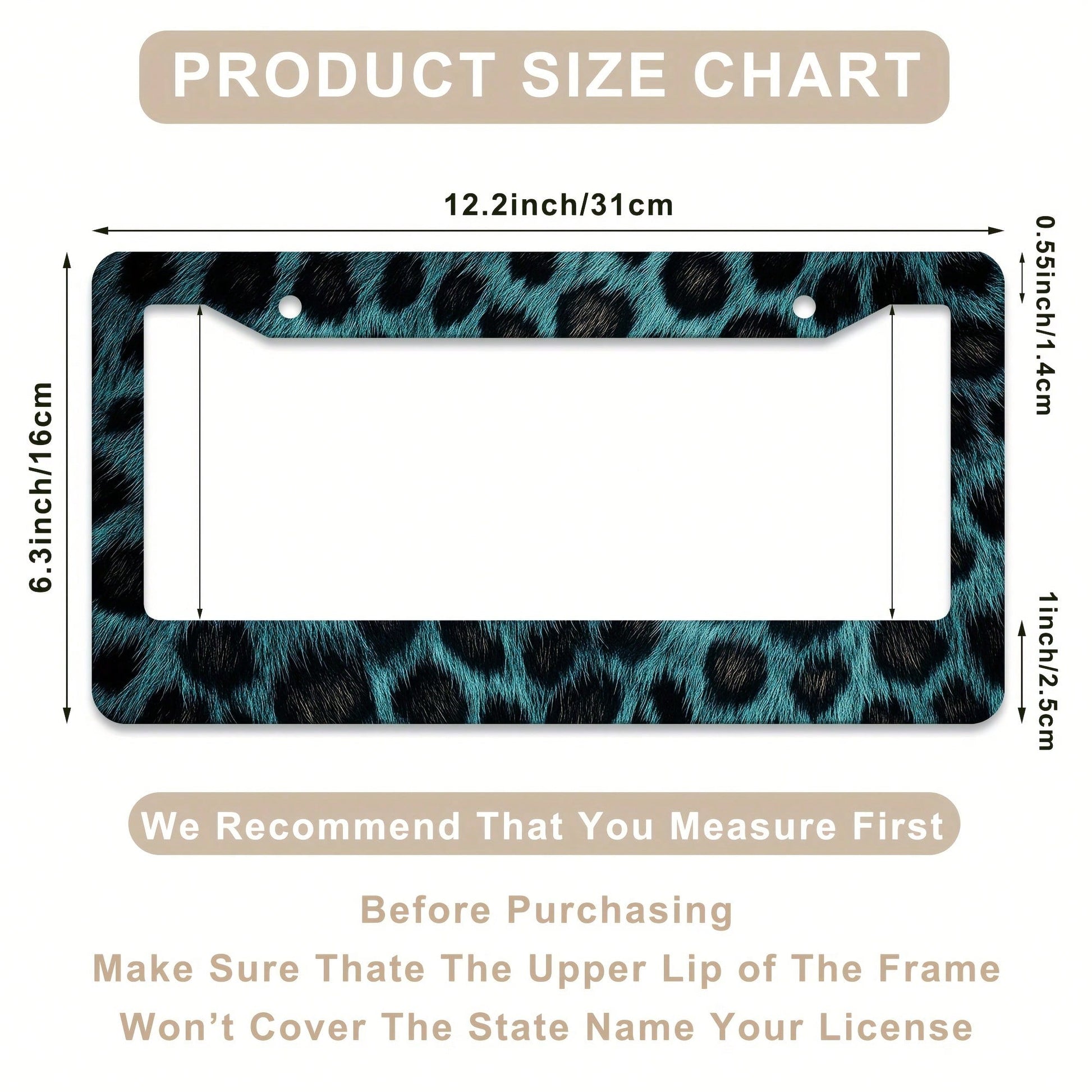 1 Piece, 12.2x6.3inch Black Aluminum Faux Fur Leopard Print, Aluminum License Plate Frame, Wear-Resistant And Waterproof, Universal For American Cars,Mother Gifts,Halloween,Car Decor,Car Acessesories