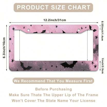 1 Piece, 12*6inch Black And Pink Star Bat, Aluminum License Plate Frame, Wear-Resistant And Waterproof, Universal For American Cars,Mother Gifts,Teacher Gift,Graduation Gifts,Car Decor,Car Acessesorie