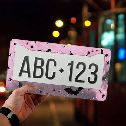 1 Piece, 12*6inch Black And Pink Star Bat, Aluminum License Plate Frame, Wear-Resistant And Waterproof, Universal For American Cars,Mother Gifts,Teacher Gift,Graduation Gifts,Car Decor,Car Acessesorie