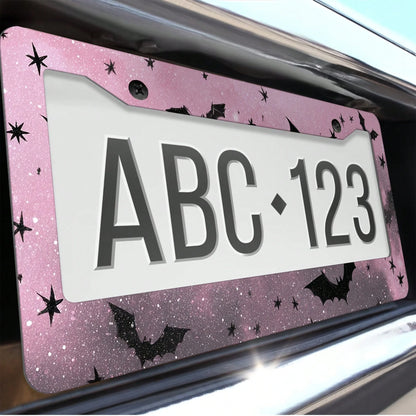 1 Piece, 12*6inch Black And Pink Star Bat, Aluminum License Plate Frame, Wear-Resistant And Waterproof, Universal For American Cars,Mother Gifts,Teacher Gift,Graduation Gifts,Car Decor,Car Acessesorie