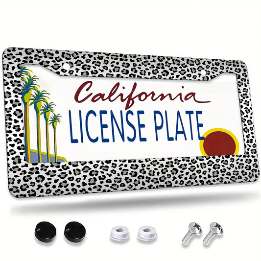 1 Piece, 12*6inch Gray-White Small Leopard Print, Aluminum License Plate Frame, Wear-Resistant And Waterproof, Universal For American Cars,Mother Gifts,Teacher Gift,Graduation Gifts,Car Decor,Car Aces