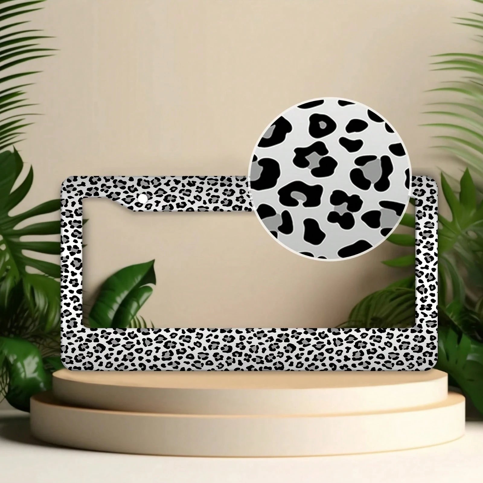 1 Piece, 12*6inch Gray-White Small Leopard Print, Aluminum License Plate Frame, Wear-Resistant And Waterproof, Universal For American Cars,Mother Gifts,Teacher Gift,Graduation Gifts,Car Decor,Car Aces