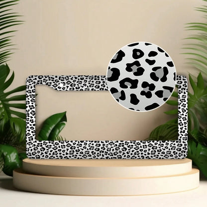 1 Piece, 12*6inch Gray-White Small Leopard Print, Aluminum License Plate Frame, Wear-Resistant And Waterproof, Universal For American Cars,Mother Gifts,Teacher Gift,Graduation Gifts,Car Decor,Car Aces