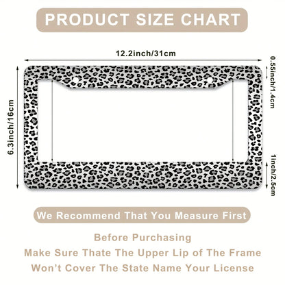 1 Piece, 12*6inch Gray-White Small Leopard Print, Aluminum License Plate Frame, Wear-Resistant And Waterproof, Universal For American Cars,Mother Gifts,Teacher Gift,Graduation Gifts,Car Decor,Car Aces