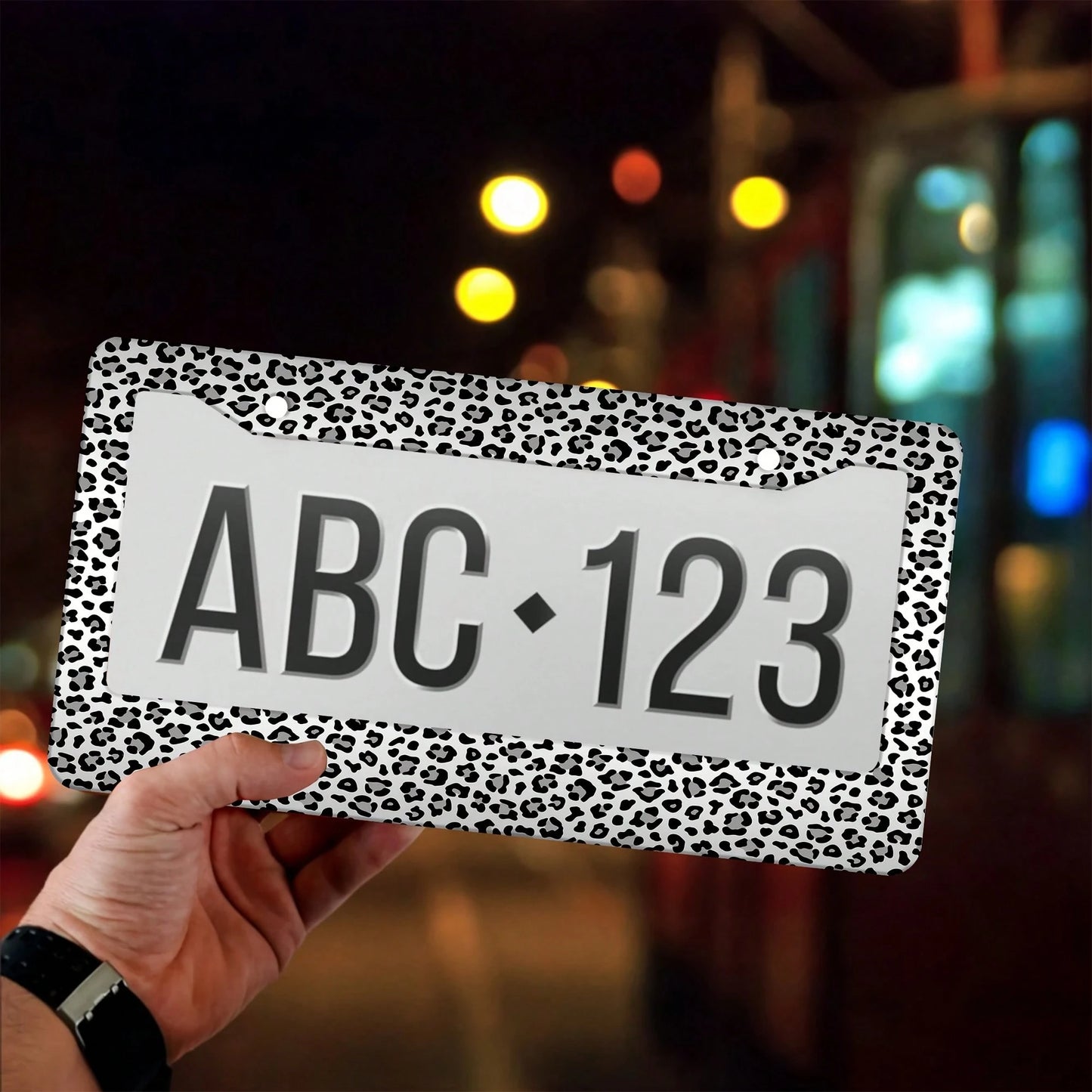 1 Piece, 12*6inch Gray-White Small Leopard Print, Aluminum License Plate Frame, Wear-Resistant And Waterproof, Universal For American Cars,Mother Gifts,Teacher Gift,Graduation Gifts,Car Decor,Car Aces