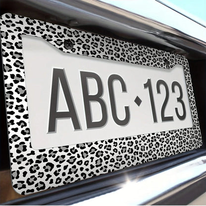 1 Piece, 12*6inch Gray-White Small Leopard Print, Aluminum License Plate Frame, Wear-Resistant And Waterproof, Universal For American Cars,Mother Gifts,Teacher Gift,Graduation Gifts,Car Decor,Car Aces