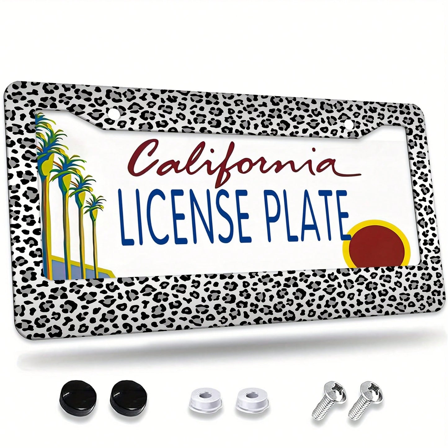 1 Piece, 12*6inch Gray-White Small Leopard Print, Aluminum License Plate Frame, Wear-Resistant And Waterproof, Universal For American Cars,Mother Gifts,Teacher Gift,Graduation Gifts,Car Decor,Car Aces