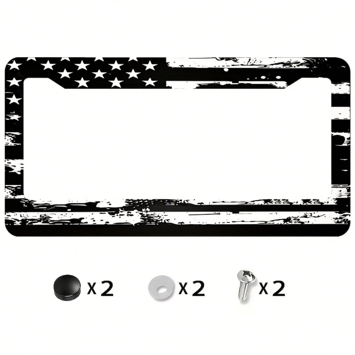 [1 Piece] Car License Plate Cover, Black American Flag, Aluminum Metal License Plate Rust-Proof Decorative Sign, Unisex American Flag Pattern- License Plate Frame, License Plate Cover, Vehicle Decora