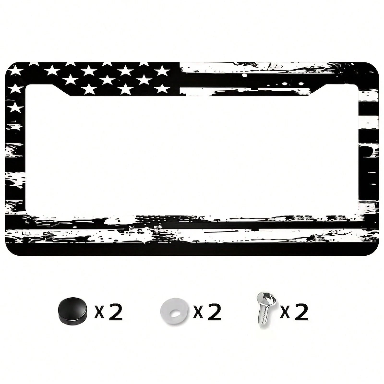 [1 Piece] Car License Plate Cover, Black American Flag, Aluminum Metal License Plate Rust-Proof Decorative Sign, Unisex American Flag Pattern- License Plate Frame, License Plate Cover, Vehicle Decora