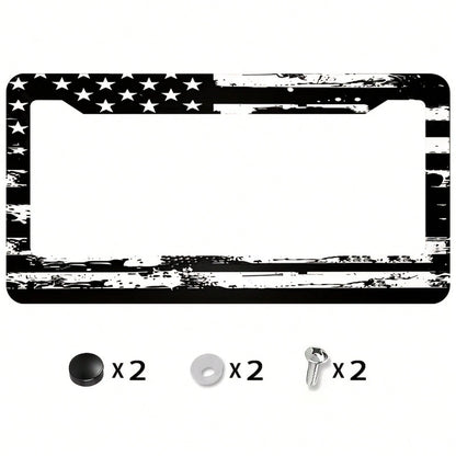 [1 Piece] Car License Plate Cover, Black American Flag, Aluminum Metal License Plate Rust-Proof Decorative Sign, Unisex American Flag Pattern- License Plate Frame, License Plate Cover, Vehicle Decora