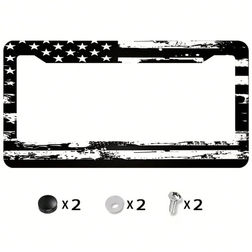 [1 Piece] Car License Plate Cover, Black American Flag, Aluminum Metal License Plate Rust-Proof Decorative Sign, Unisex American Flag Pattern- License Plate Frame, License Plate Cover, Vehicle Decora