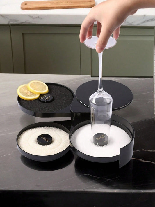 1 Piece Of Three-Layer Plastic Salt Edge Box, Bar Seasoning Box, Sugar Edge Box, Cocktail Juice Seasoning Box, Salt Dipping Device, Suitable For Bars, Large Restaurants, And Households.